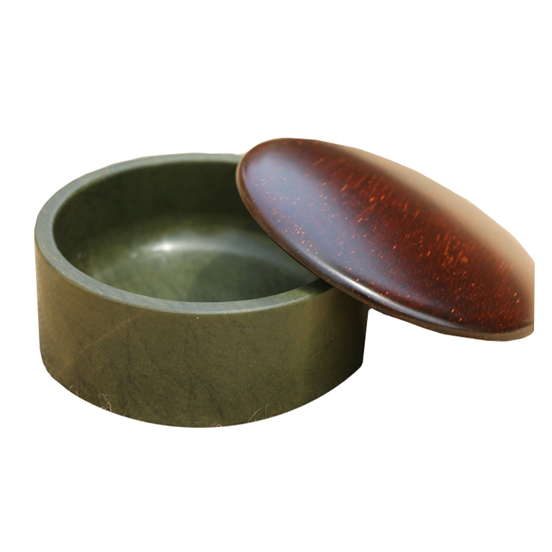 宋坑原石绿端带盖砚台多功能端砚墨池墨海专配石盖送墨块文房四宝