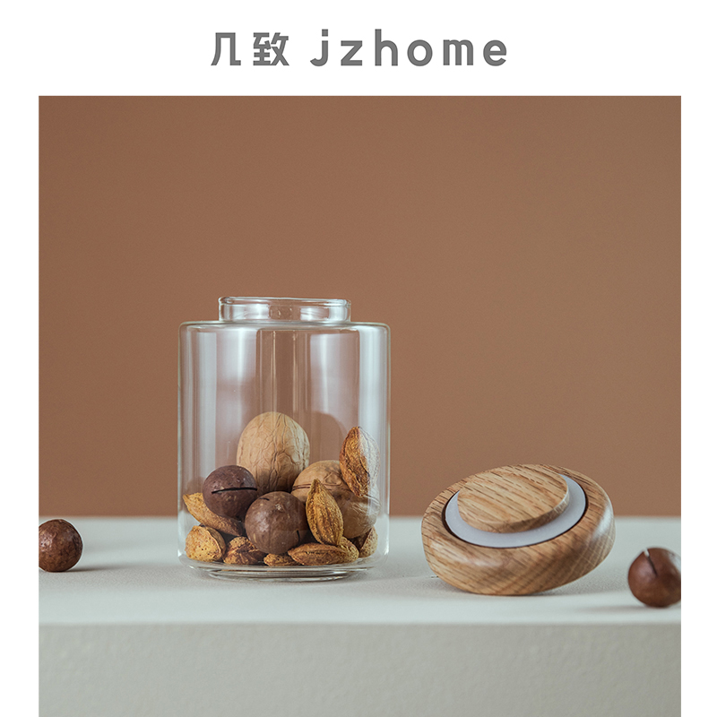 几致Norman系列白橡木玻璃密封储物罐杂粮咖干果家用收纳密封罐