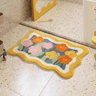 家用简约小花浴室毛绒吸水地垫卫生间防滑脚垫厕所门口可机洗垫子