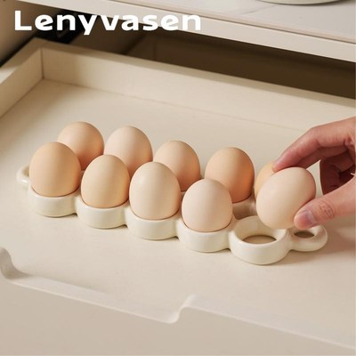 LENYVASEN 陶瓷圈圈鸡蛋托10格创意家居鸡蛋收纳架厨房装饰收纳盘