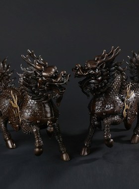 大仕缘铜工艺品客厅办公室摆件招财瑞兽乔迁开业礼品火焰麒麟一对