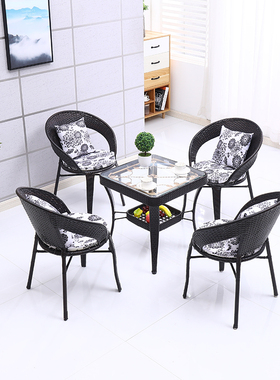 简易钢化玻璃圆桌子阳台小茶几圆形藤编茶桌客厅简约小户型圆桌子