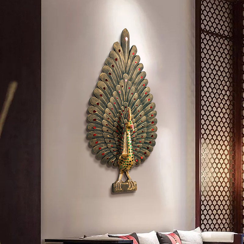 异丽东南亚孔雀软装饰品泰式风情墙面装饰木雕挂件民宿壁饰墙饰