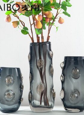 简约现代不规则几何玻璃黑色插花花瓶家居室内客厅餐厅桌面装饰品