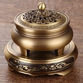 香薰炉檀香家用香熏香炉沉香艾灸室内焚艾草盒铜香炉纯铜蚊香盘托