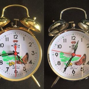 闹钟合牌米态机芯指针上复古机械飞鸡吃金属打铃钟老式发条怀旧动