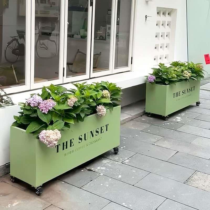 户外花箱可移动带轮子阳台不锈钢铁艺花槽商铺外摆围栏庭院花架