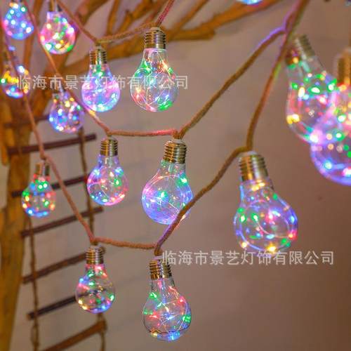 跨境新品户外防水露营led太阳能麻绳灯串庭院布置麻绳铜线灯灯泡