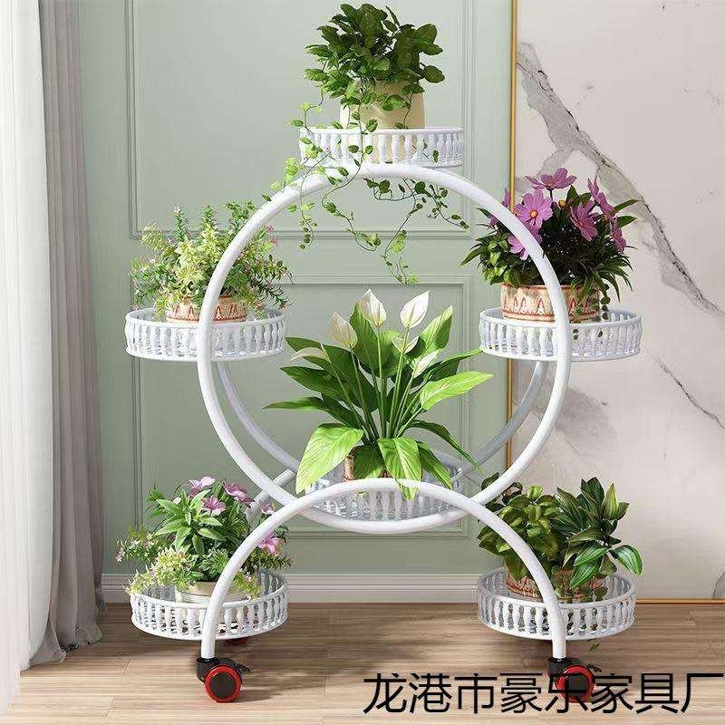 花架子客厅落地式可移动带轮绿萝花盆架铁艺多层阳台花架家用落地