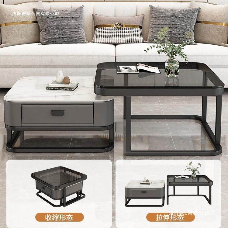 轻奢茶几客厅家用现代简约小户型网红方形玻璃岩板茶几电视柜组合