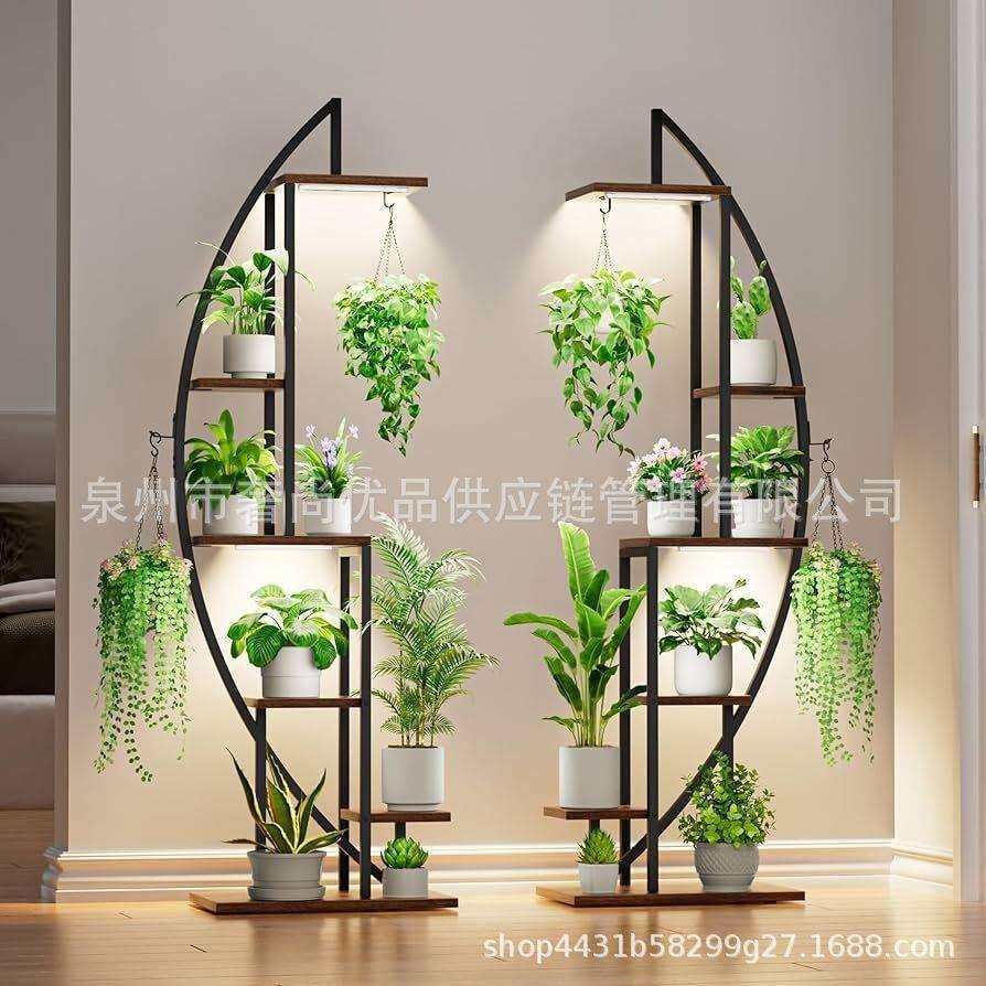 亚马逊花架六层花架室内铁木结合花架落地式阳台花架带植物生长灯