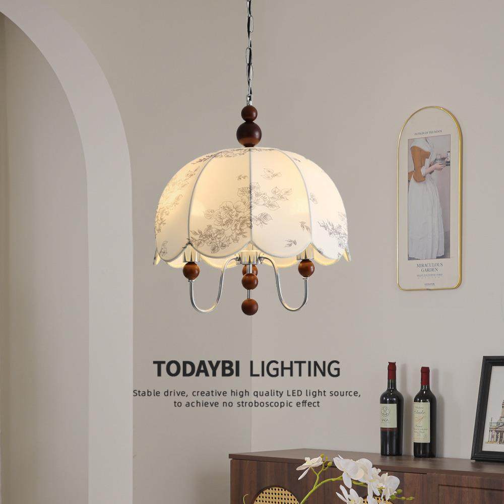 花苞卧室吊灯中古风复古实木主卧房间灯南洋风花纹布艺家用餐厅灯,3C数码配件,USB灯,淘宝优惠券,粉丝福利购,淘宝优惠卷