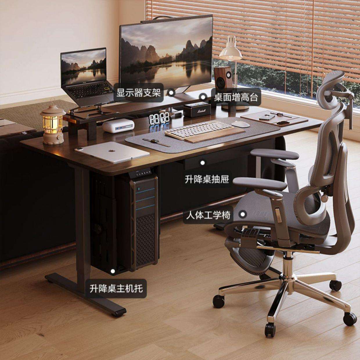 佛山家具双电机智能电动升降桌实木居家办公电脑桌书桌E5X/EM3