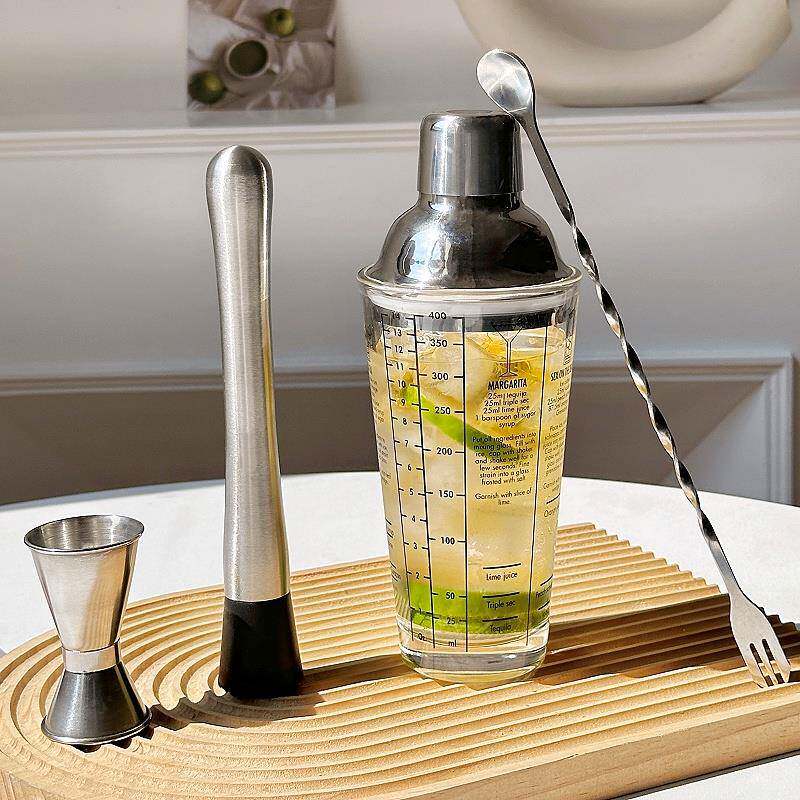 玻璃雪克杯制作鸡尾酒手打柠檬茶杯捣汁工具手摇不锈钢调酒器套装