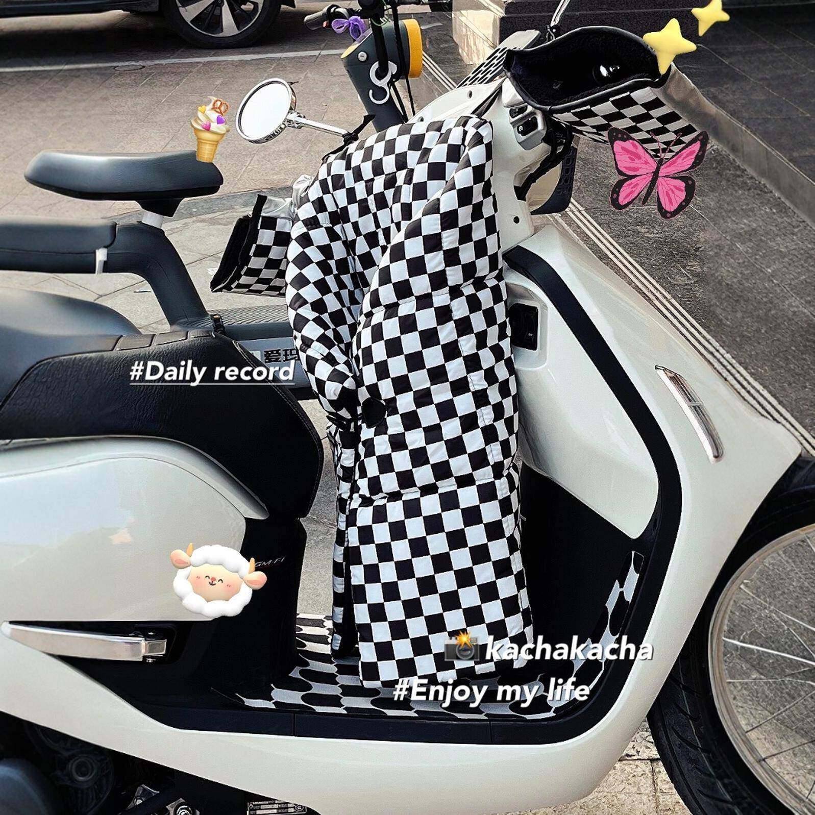 黑白棋盘格踏板摩托车分体式电动车挡风被维多利亚本田冬季挡风被