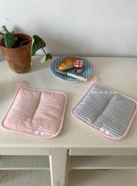henceforth粉蓝小狗夹棉餐垫创意双面韩国格纹加厚隔热锅垫可挂