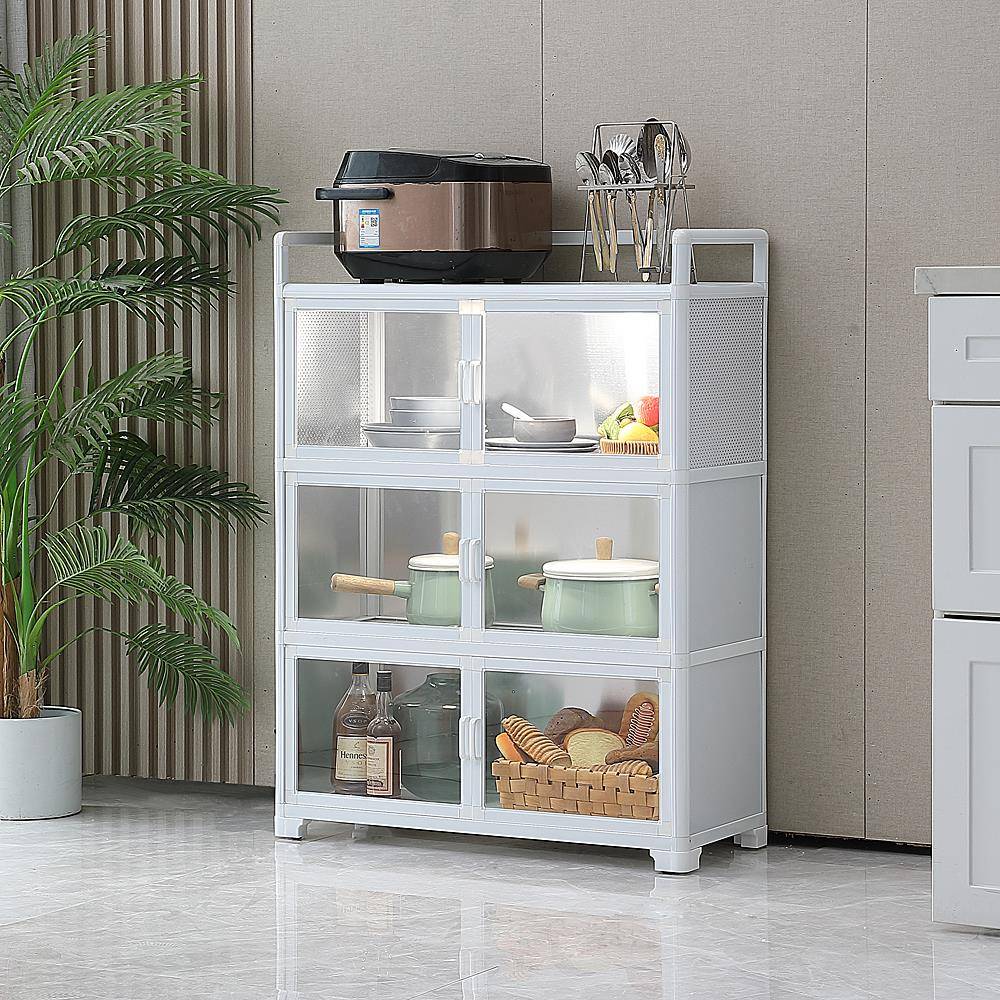 置物架厨房放碗柜铝合金收纳储物多层带门多功能碗碟落地透明柜子