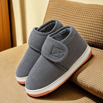 冬季牛筋底男童棉鞋加厚底防滑居家室内外魔术贴居家保暖棉拖鞋女