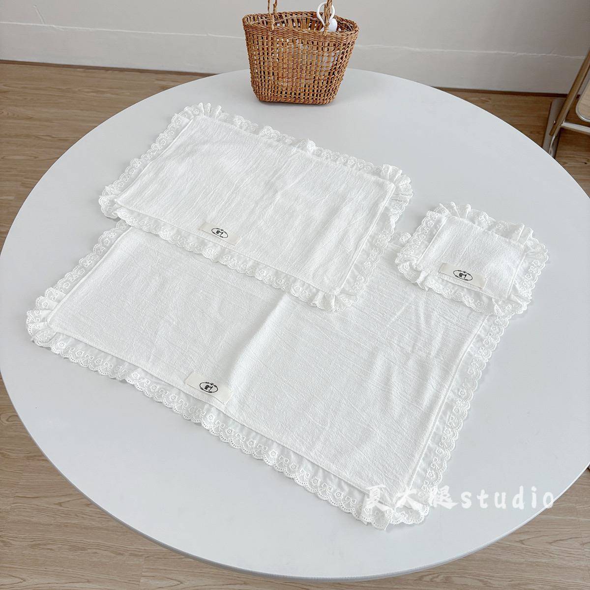纯棉白色蝴蝶结花边ins杯垫餐垫桌面装饰垫子小众手作布艺餐垫棉