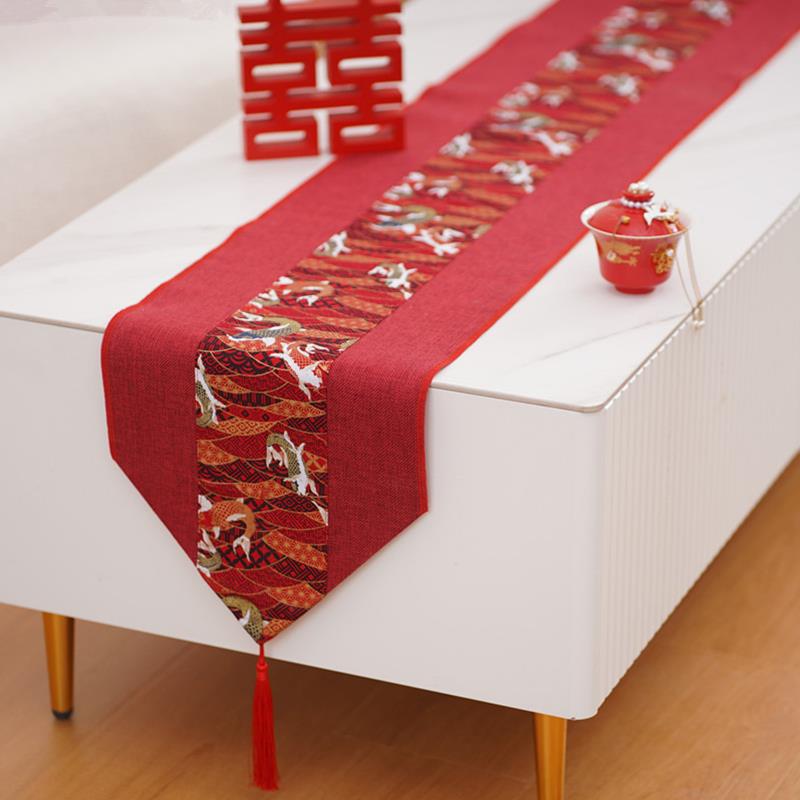 桌旗结婚喜字喜庆红色茶几布中式婚礼婚庆桌布中国风茶席桌布定制