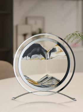 现代创意流沙画摆件办公室客厅轻奢高级感玻璃动态解压装饰品礼物