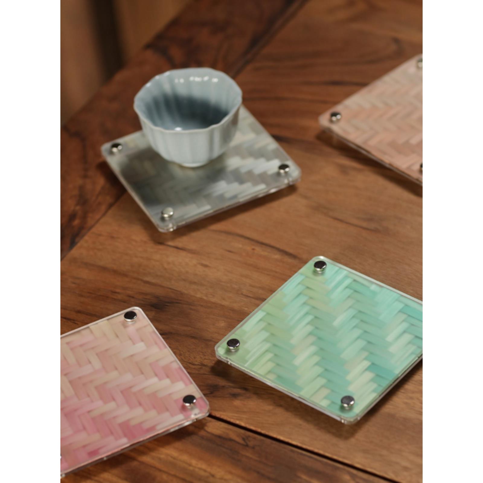 篾匠姑娘 竹编渐变色diy杯垫材料非遗高端团建暑假手工隔热礼品