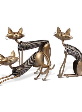 猫咪办公室桌面摆件趴站坐地弹簧猫工艺品家居创意节日礼物礼品