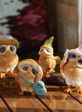 创意旅行猫头鹰花园户外装饰仿真动物桌面摆件可爱树脂工艺品礼物