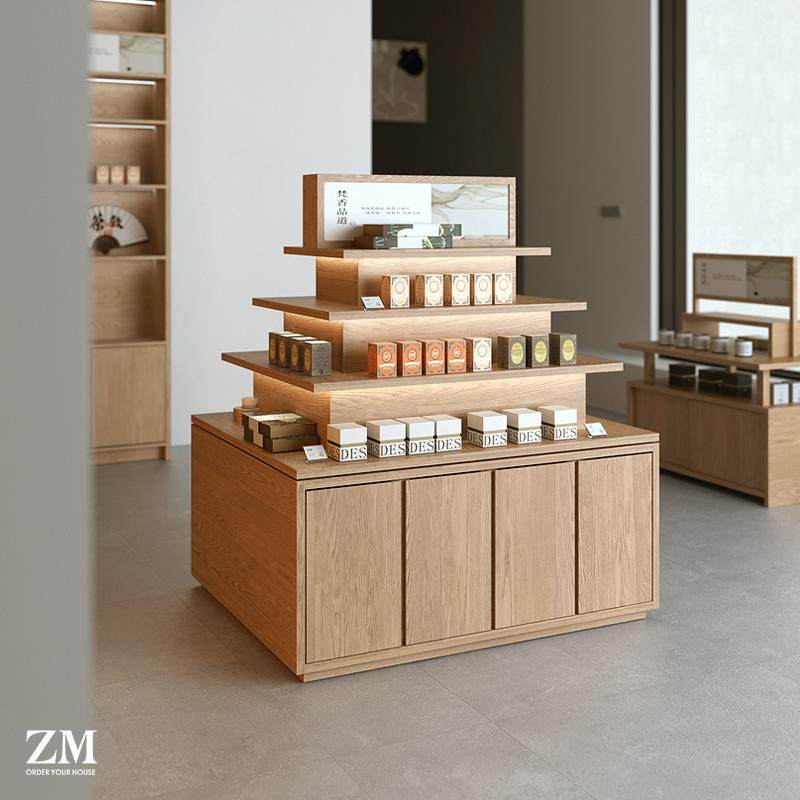 中岛台柜多层茶叶店礼品展示柜中式货架文创旅游商品陈列架中间摆