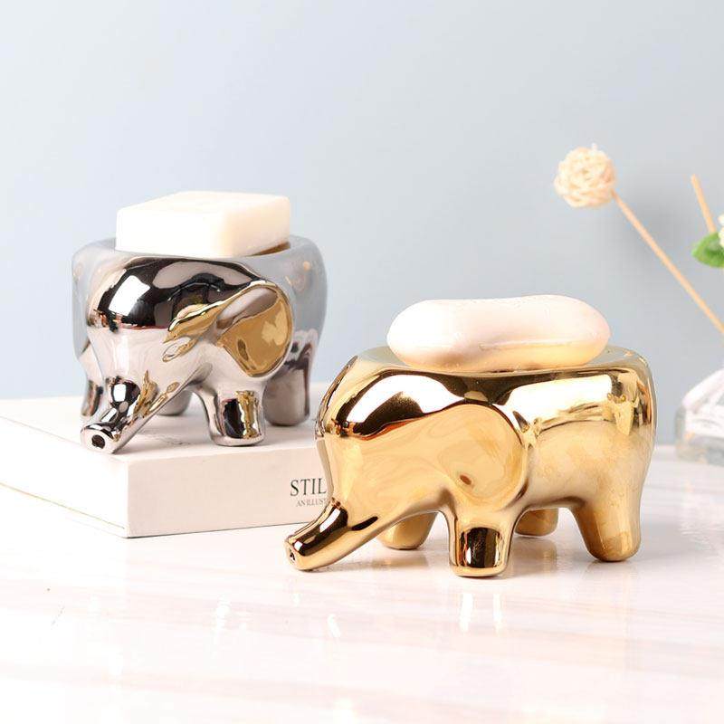 欧式陶瓷金色招财象香皂盒沥水轻奢家用肥皂盒创意高档香皂置物架