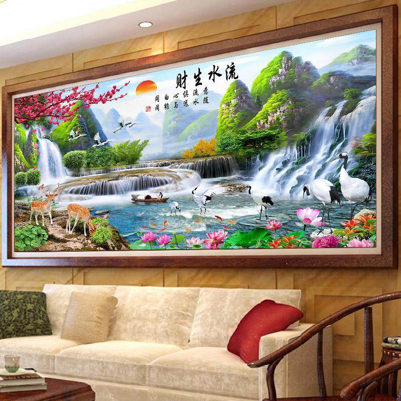 2024新款钻石画满钻流水生财高端贴钻十字绣2025客厅山水风景大画,居家布艺,钻石绣,淘宝优惠券,粉丝福利购,淘宝优惠卷