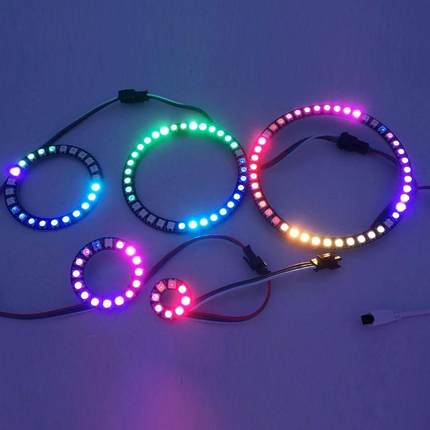 5V全彩汽车音响喇叭LED电动车七彩RGB创意灯光圈跑马流水圆形环灯