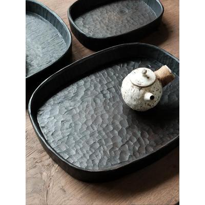 堂上燕日式手作大漆柚木实木整木纯手工雕刻椭圆茶盘托盘家用餐盘