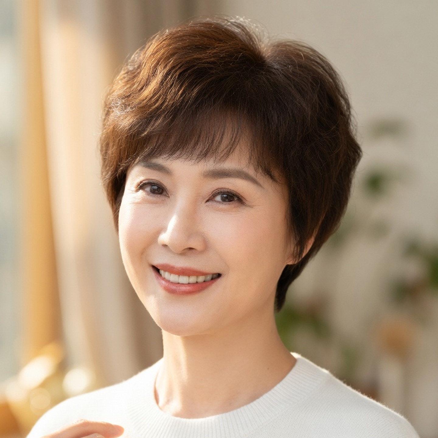 真发假发女短发全头套全真人发中老年女士自然卷发妈妈款整顶假发