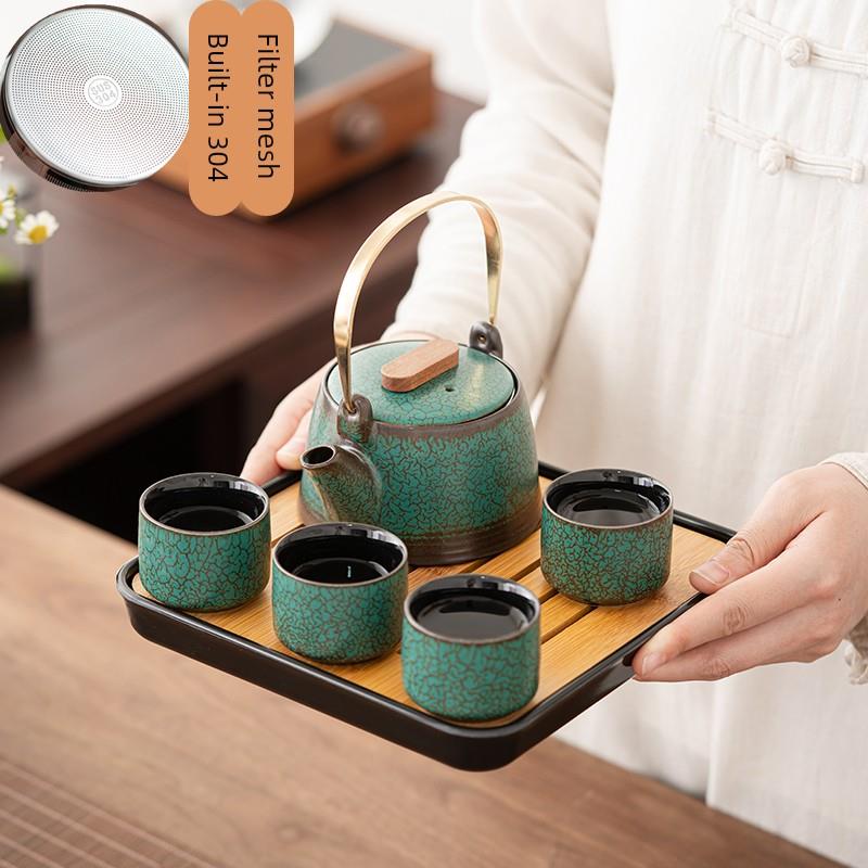 功夫茶具套装家用客厅轻奢提梁壶一壶四杯泡茶小型茶盘办公室会客