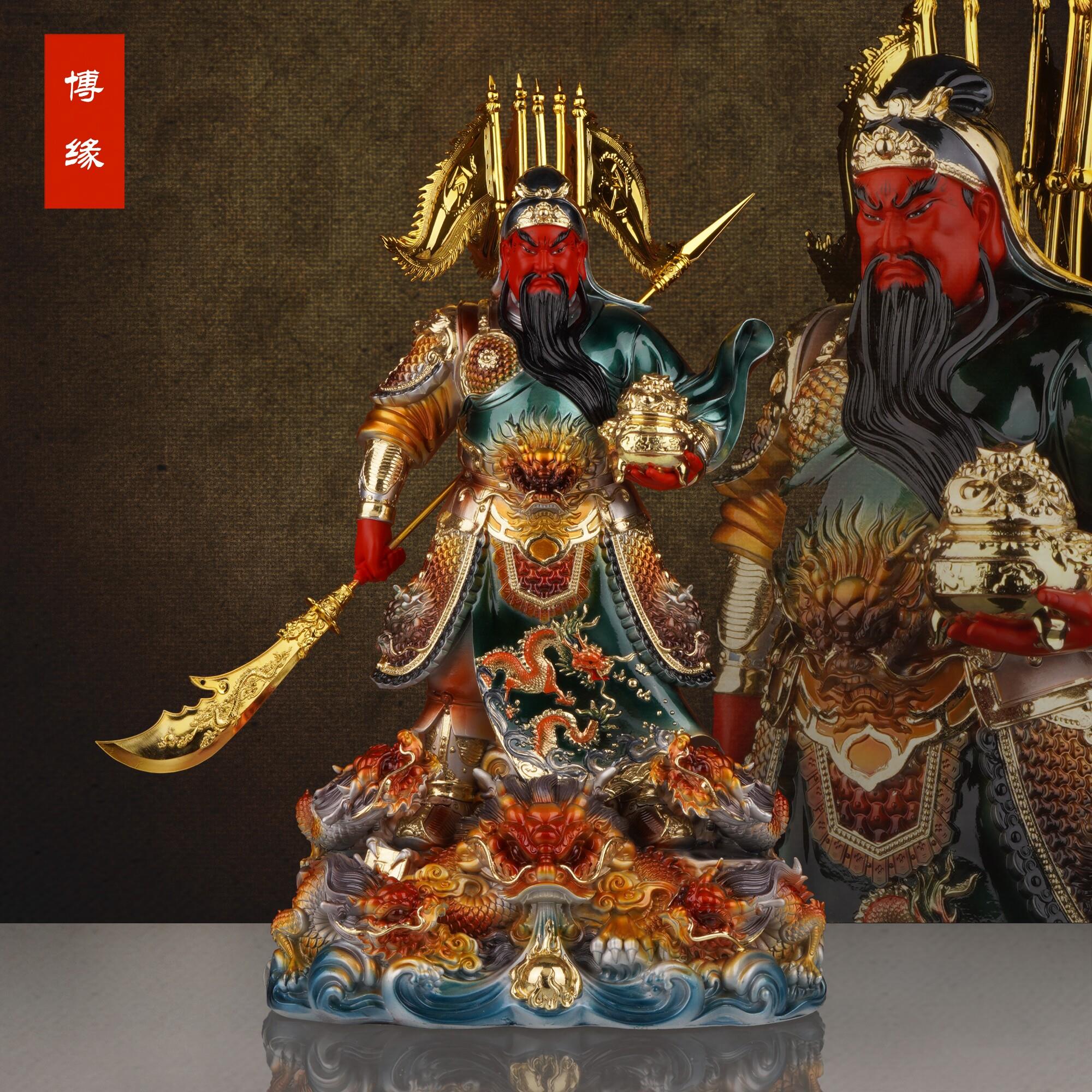 武财神关公像九龙聚宝盆提刀关二爷像关羽财神爷家用供奉树脂摆饰