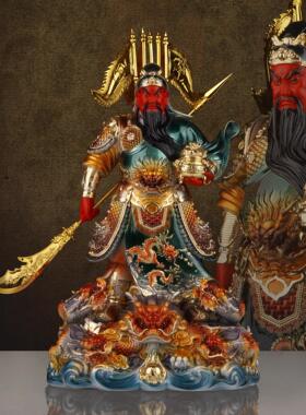 武财神关公像九龙聚宝盆提刀关二爷像关羽财神爷家用供奉树脂摆饰