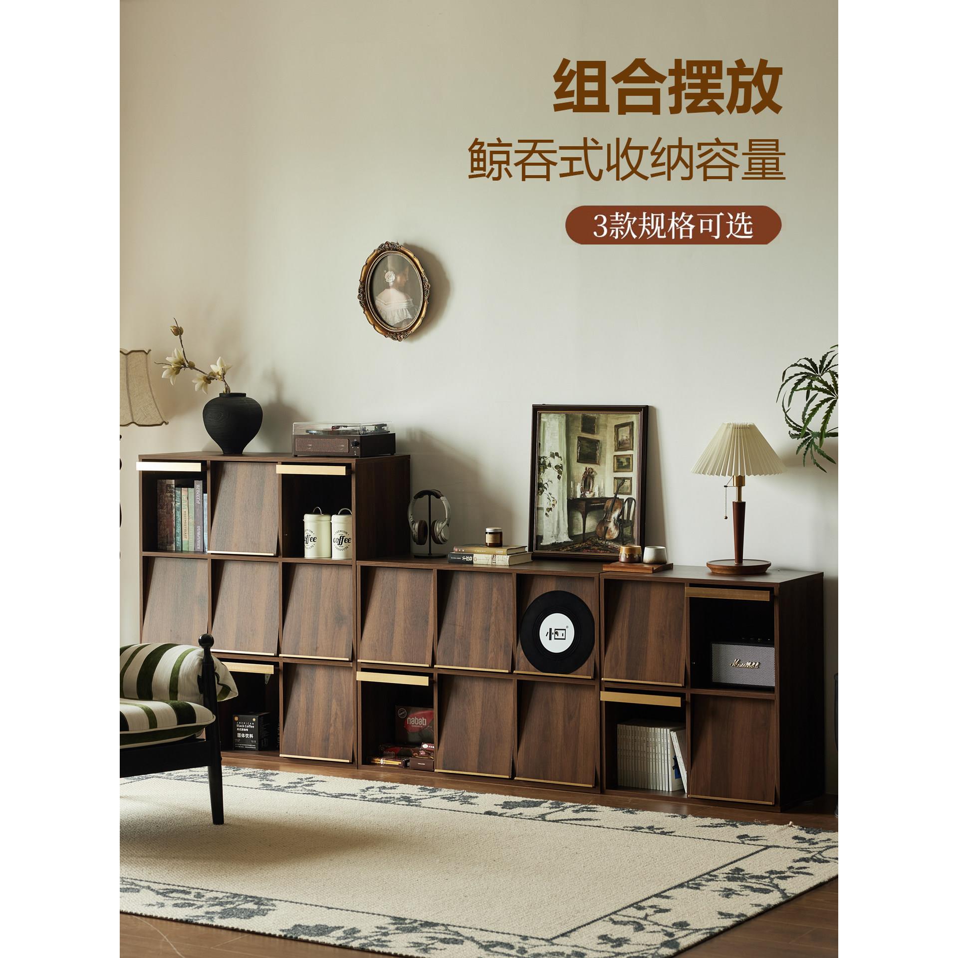 小四实木组合书柜中古胡桃木边柜置物柜覆古展示柜储物柜书架斗柜