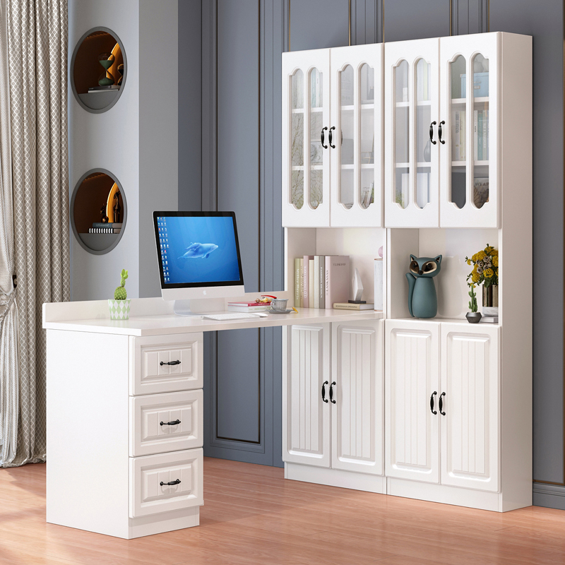 实木转角书桌书架组合现代简约家用儿童学习桌学生写字桌书柜一体
