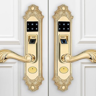 欧式金色双开门智能锁复古指纹锁法式密码锁木门家用卧室内办公室