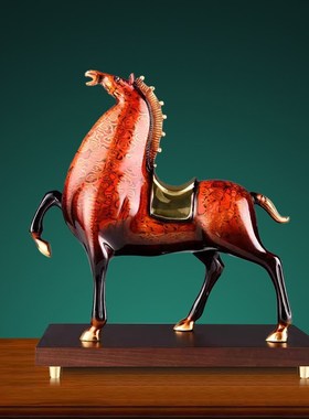 黄铜高档马到成功摆件大漆工艺酒柜装饰品办公室商务领导乔迁礼品