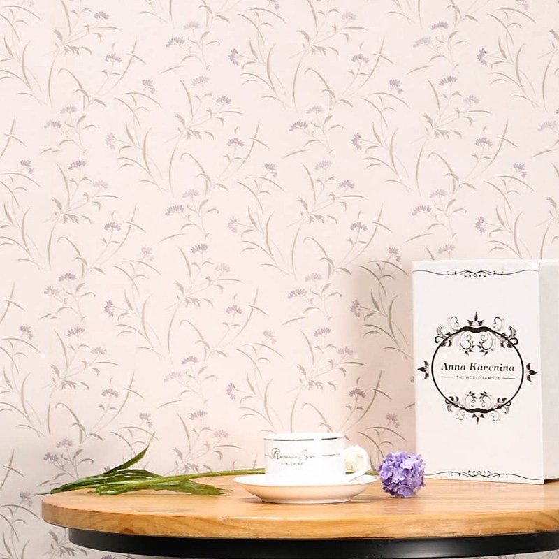 加厚防水PVC自粘墙纸彩装膜卧室电视背景自粘壁纸田园碎花薰衣草