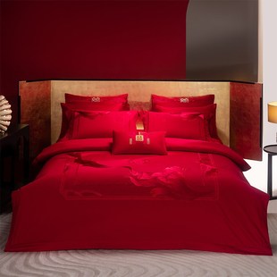 高端奢华全棉婚庆四六件套新婚庆大红床单被套喜被陪嫁床上用品