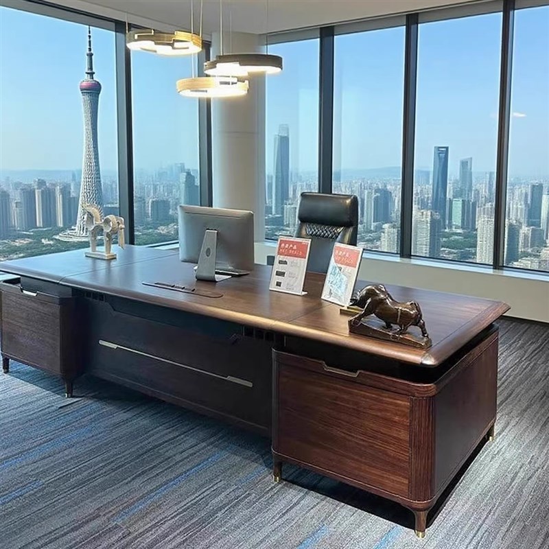 新中式禅意黑胡桃白蜡木大班y台轻奢主管桌高端办公室酒店老板