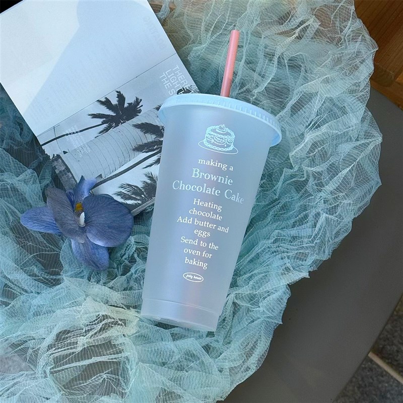 海盐蛋糕/非一次性~pp5塑料吸管杯女生高颜M值2024网红爆款水杯