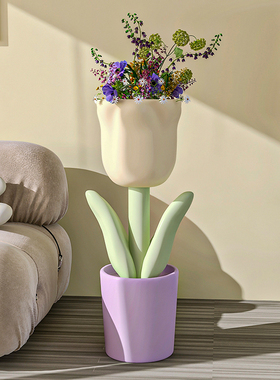 初见家居北欧郁金香落地花瓶摆件客D厅电视柜旁边网红小清新大花