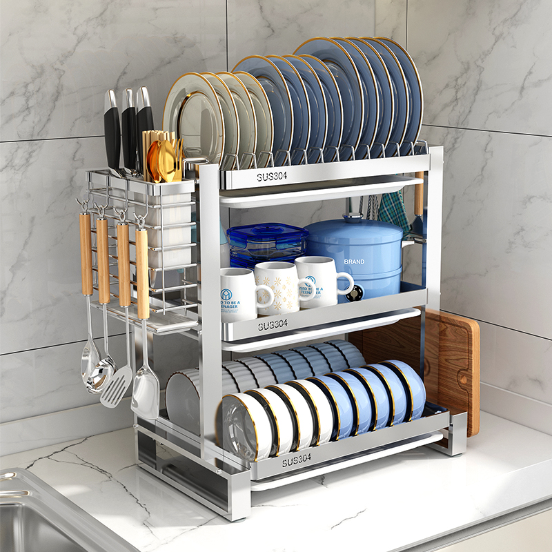 304不锈钢厨房置物架碗碟碗盘沥C水架多功能放碗架碗筷收纳盒碗柜