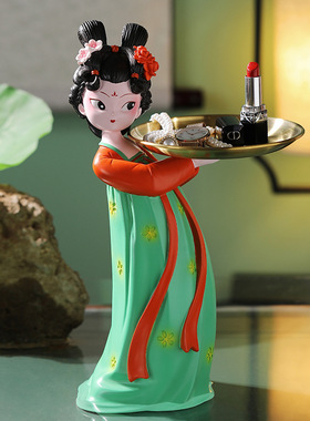 玄关钥匙收纳摆件创意仕女托盘唐宫夜宴侍女客厅电V视柜家居装饰