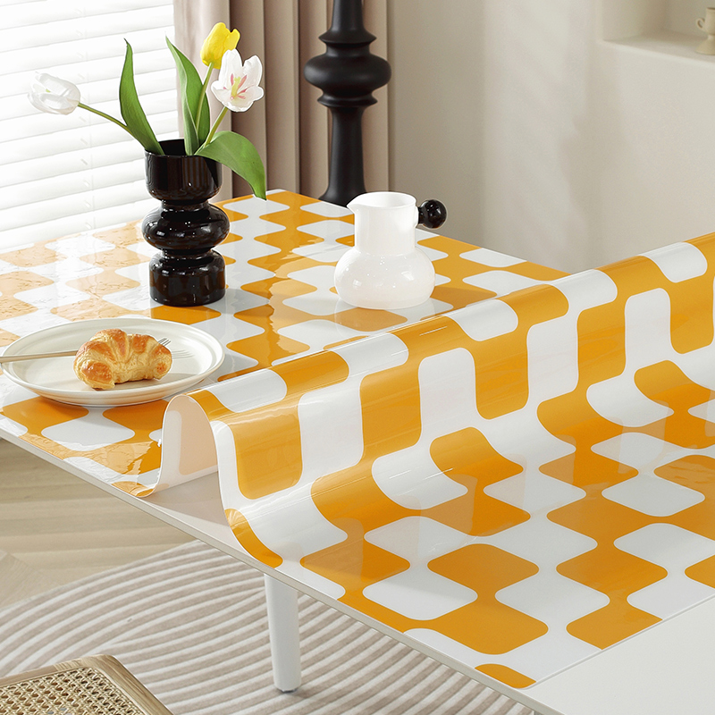 简约餐桌垫PVC软玻璃桌垫防油防水茶几垫免洗长方形书桌餐桌桌布