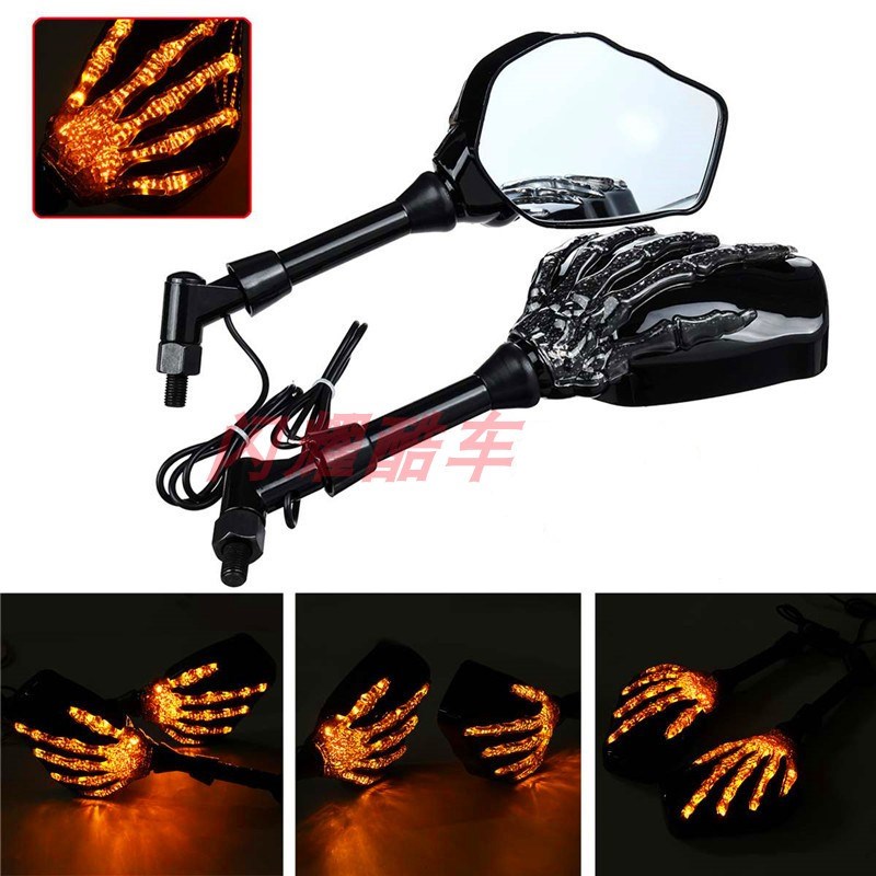 力帆V16龙嘉V途奔达250摩托车改装骷髅手爪LED后视镜反光镜倒后镜